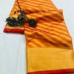 Orange color kanchipuram silk saree with zari woven work - Image 2