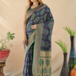 Navy blue color patola silk saree with zari weaving work