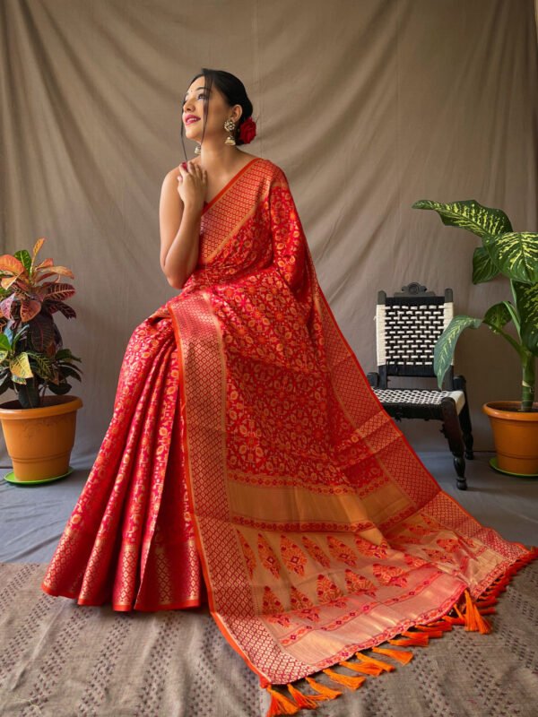 Red color patola silk saree with zari weaving work