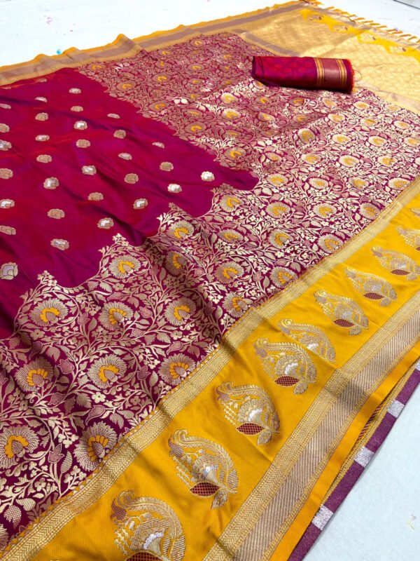 Magenta color kanchipuram silk saree with zari weaving work