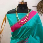 Rama green color raw silk saree with woven work - Image 2