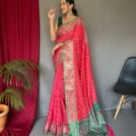 Gajari color patola silk saree with weaving work
