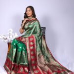 Green color kanchipuram silk saree with zari weaving work - Image 3