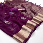 Magenta color organza silk saree with digital printed work