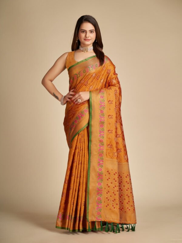 Orange color patola silk saree with weaving work