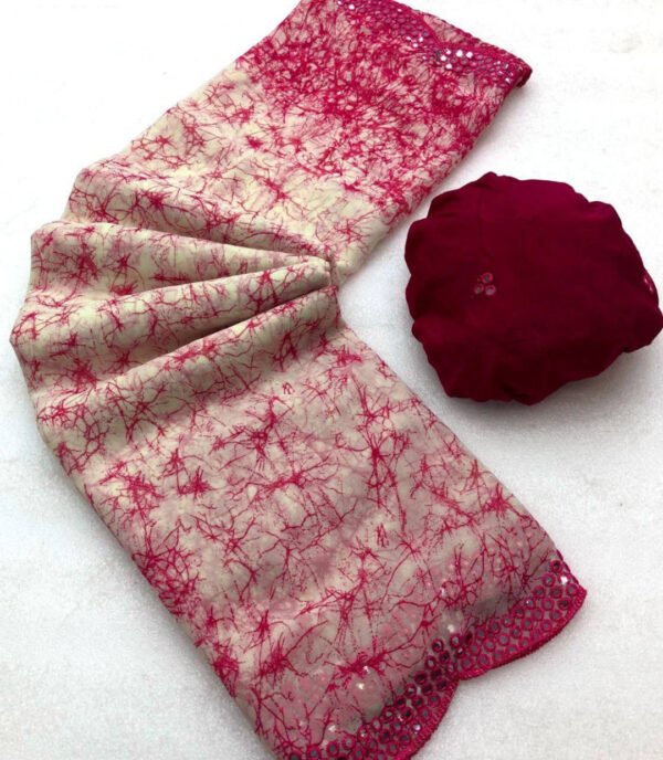 Baby pink color soft chiffon saree with printed work - Image 2