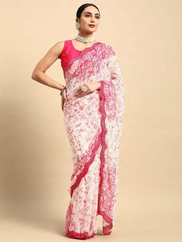 Baby pink color soft chiffon saree with printed work - Image 2