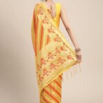 Yellow color organza silk saree with zari weaving work - Image 4