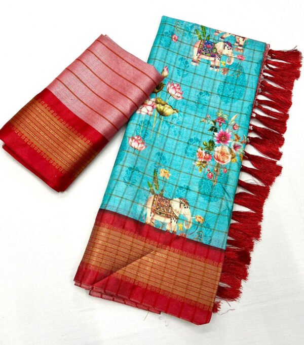 Multi color soft cotton silk saree with digital printed work