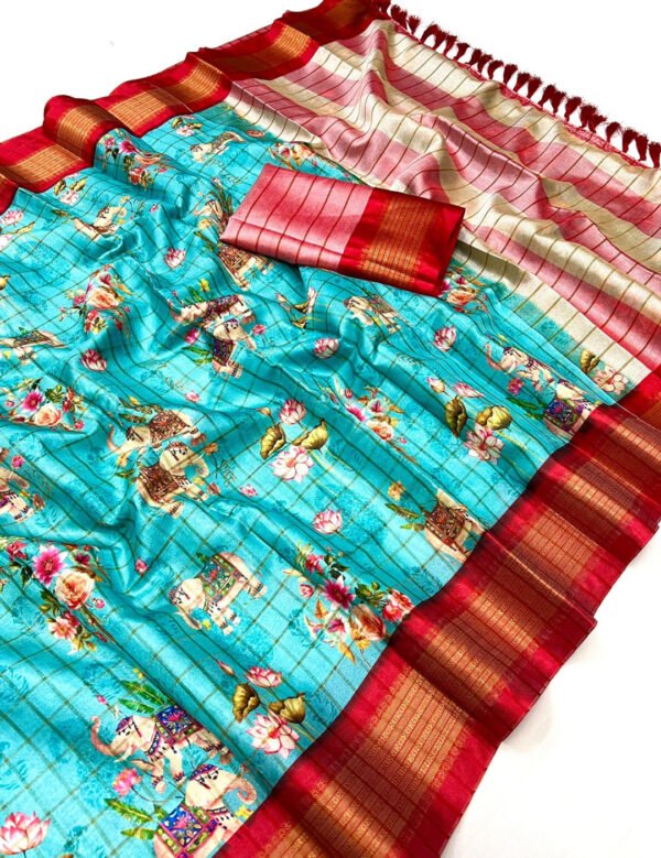 Multi color soft cotton silk saree with digital printed work - Image 2