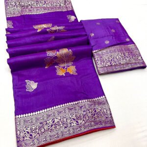 Purple color soft viscose dola silk saree with zari weaving work