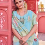 Fancy Sky blue color soft cotton saree with woven design - Image 2