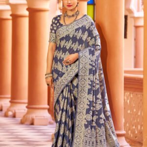 Blue color soft cotton saree with lucknowi work
