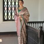 Beige color madhubani printed tussar silk saree