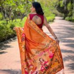 Orange paithani silk saree with zari weaving work - Image 4