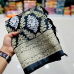 Black premium banarasi katan silk saree with zari weaving work - Image 3