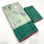 Green tussar silk saree with digital printed work - Image 2