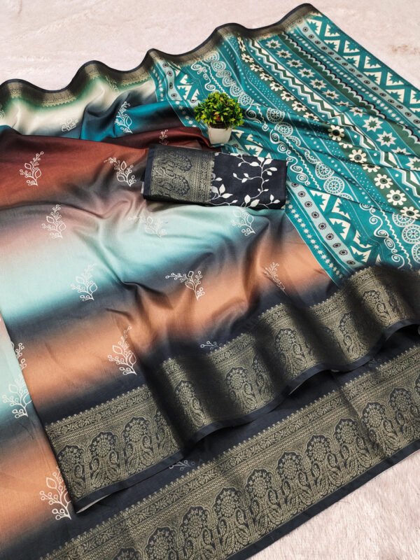 Multi digital pichwai  printed soft dola silk saree
