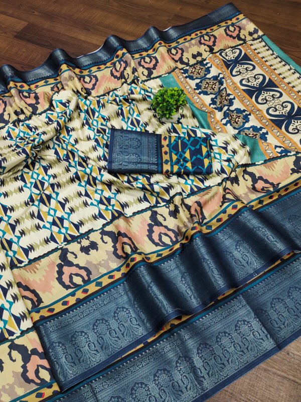Multi dola silk saree with digital printed work