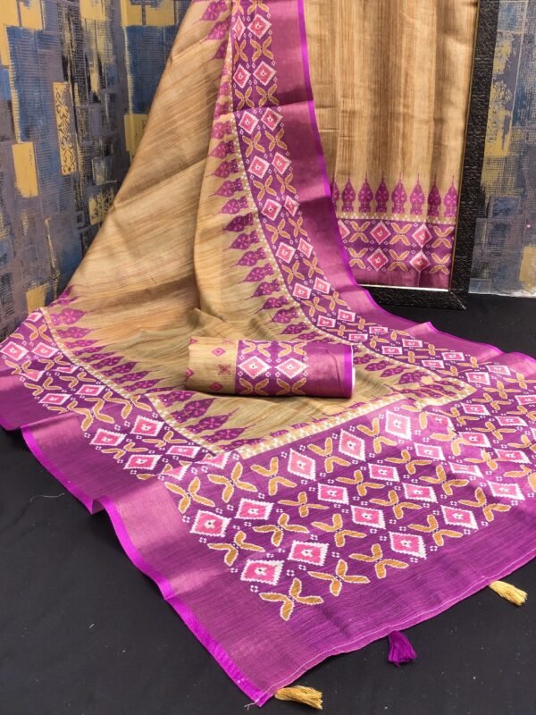 Beige and pink erode cotton saree with patola printed work