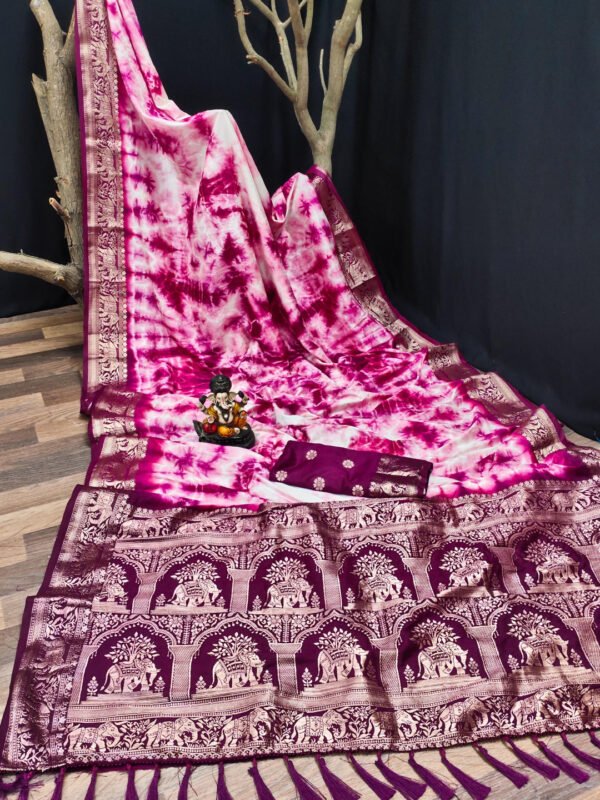 Magenta dola silk saree with shibori printed work
