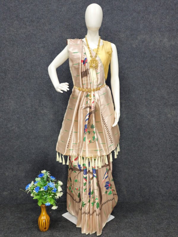 Off white paithani silk saree with zari weaving work