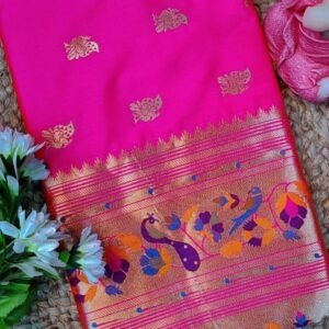Rani pink paithani silk saree with zari weaving work