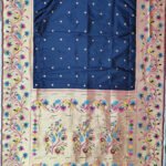 Navy blue paithani silk saree with zari weaving work - Image 4