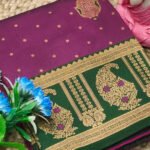 Magenta banarasi silk saree with zari weaving work - Image 3