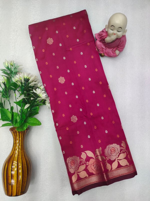 Magenta soft banarasi silk saree with zari woven work - Image 2