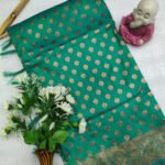 Sea green banarasi silk saree with zari weaving work - Image 2