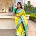 lemon yellow banarasi silk saree with meenakari zari weaving wrok - Image 3