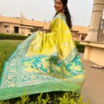 lemon yellow banarasi silk saree with meenakari zari weaving wrok - Image 5