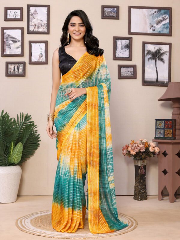 Ready to wear multi pedding georgette printed saree - Image 2