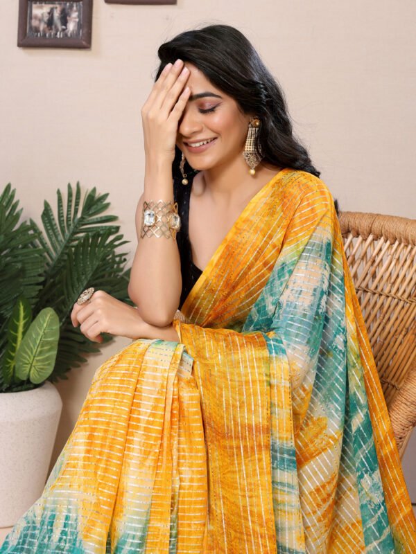 Ready to wear multi pedding georgette printed saree - Image 5