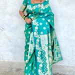 Firoji banarasi silk saree with zari weaving work - Image 3