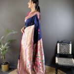 Navy blue paithani silk saree with zari weaving work - Image 2