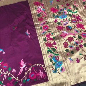 Magenta paithani silk saree with zari weaving work