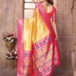 Yellow soft tissue paithani silk saree with zari weaving work - Image 2