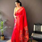 Pink paithani silk saree with zari weaving work