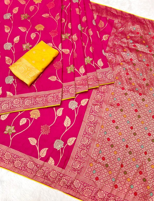 Pink viscose dola dola silk saree with zari weaving work
