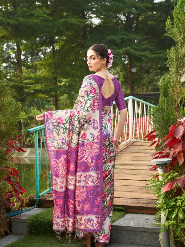 Magenta kalamkari printed designer tussar silk saree - Image 3