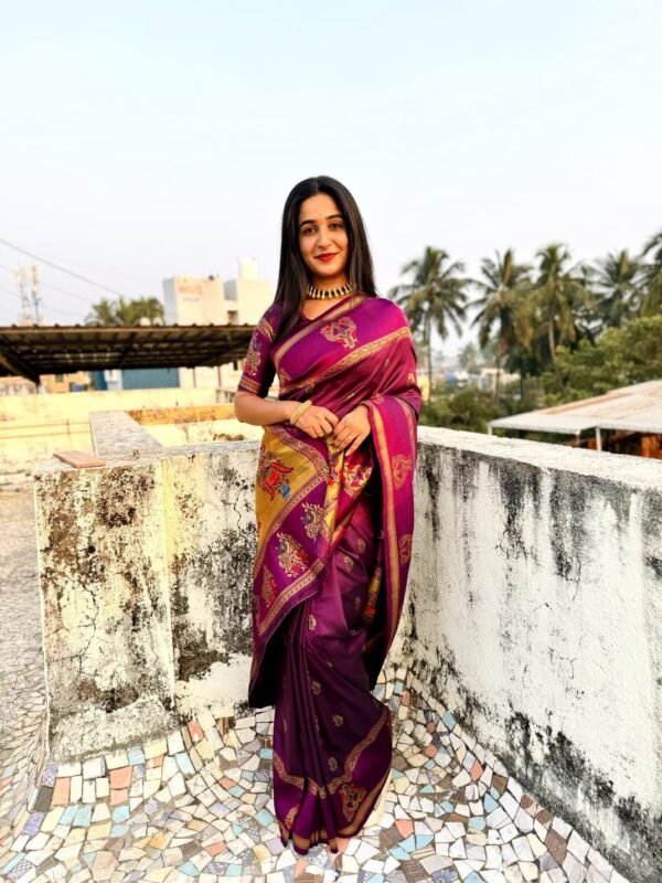Magenta paithani silk saree with meenakari zari weaving work