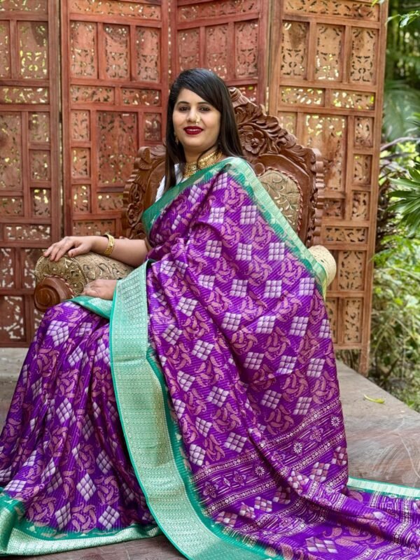 Purple new design digital printed soft cotton saree - Image 3
