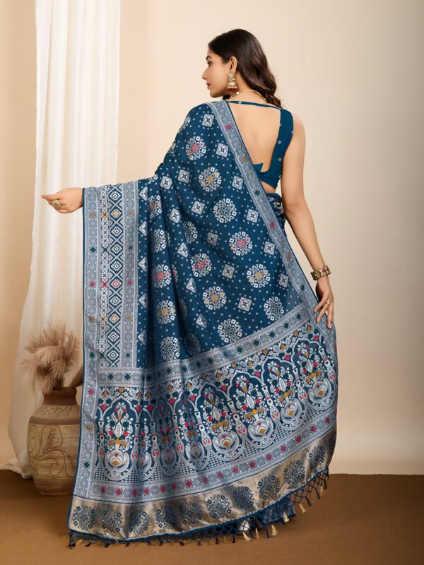 Firoji traditional muslin dola silk saree with meenakari zari weaving work - Image 3