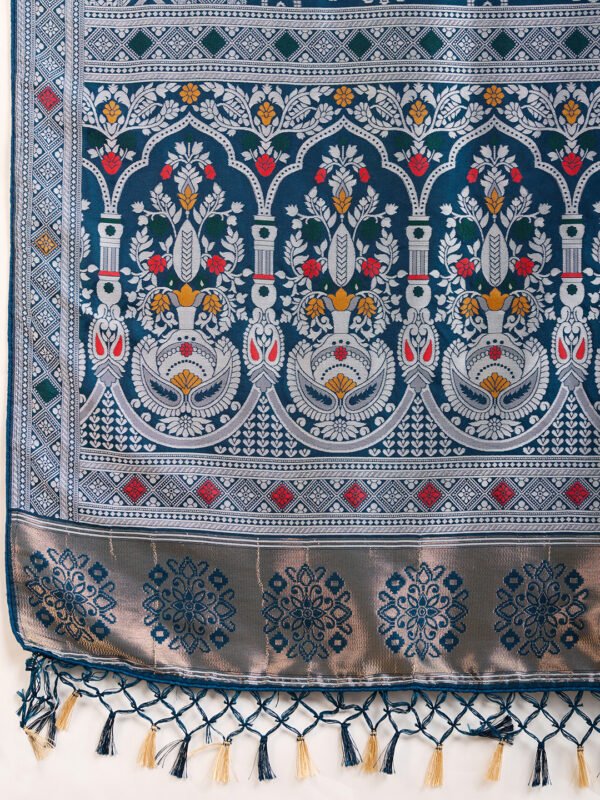 Firoji traditional muslin dola silk saree with meenakari zari weaving work - Image 6