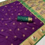 Magenta traditional peacock pallu paithani silk saree with zari weaving work