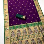 Magenta traditional peacock pallu paithani silk saree with zari weaving work - Image 2