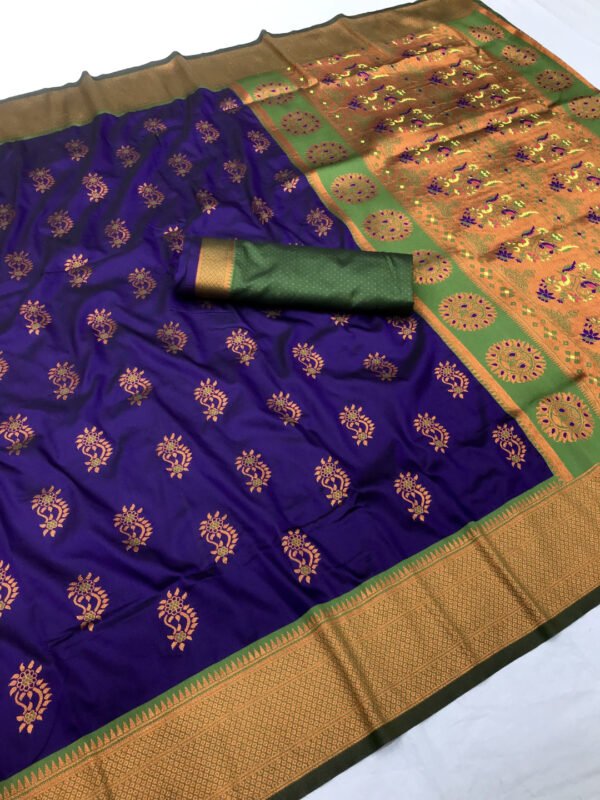 Purple traditional soft silk paithani saree with zari weaving work