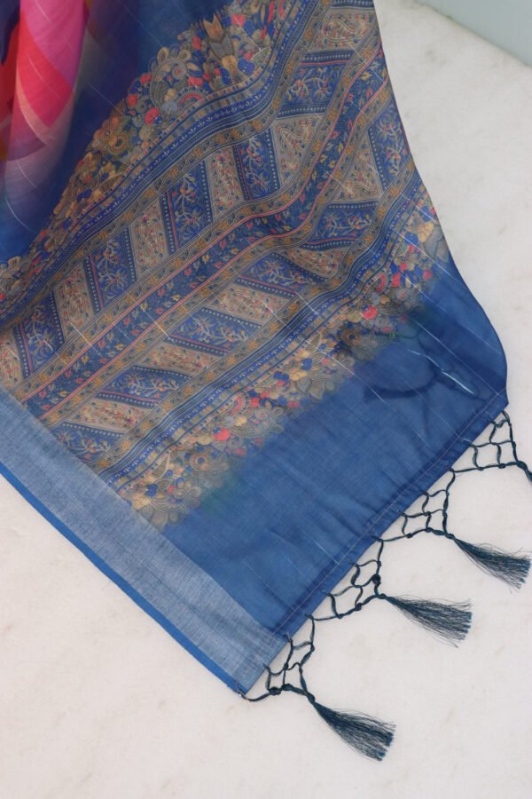 Multi summer special digital printed soft linen cotton saree - Image 4